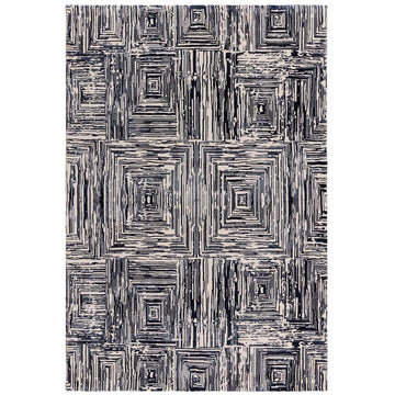 Kuza Portrait Modern Abstract Distressed Shimmer Hi-Lo Textured Soft Velvety Touch High-Density Durable Easy-Care Short Pile Navy Blue/Cream/Grey Rug-Asiatic Carpets-Rug Love - The Most Loved Rug Store